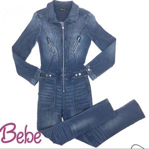 Bebe Denim jumpsuit with zip front NWOT